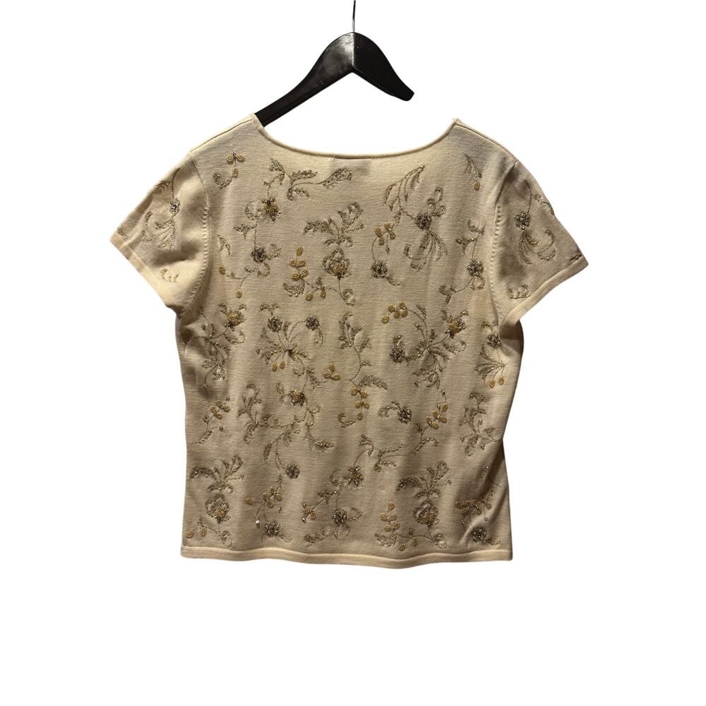 Talbots Women’s Merino Wool Silver Gold Crystal Sweater Ivory Large Pullover VTG - Picture 3 of 6